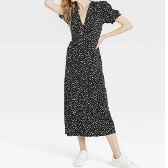 a new day Dresses & Skirts - Women’s A New Day Short Sleeve Maxi Dress - Black/White Hearts